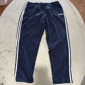 adidas Men’s 2XL Navy Track Pants White Stripes Regular Fit Drawstring Pockets